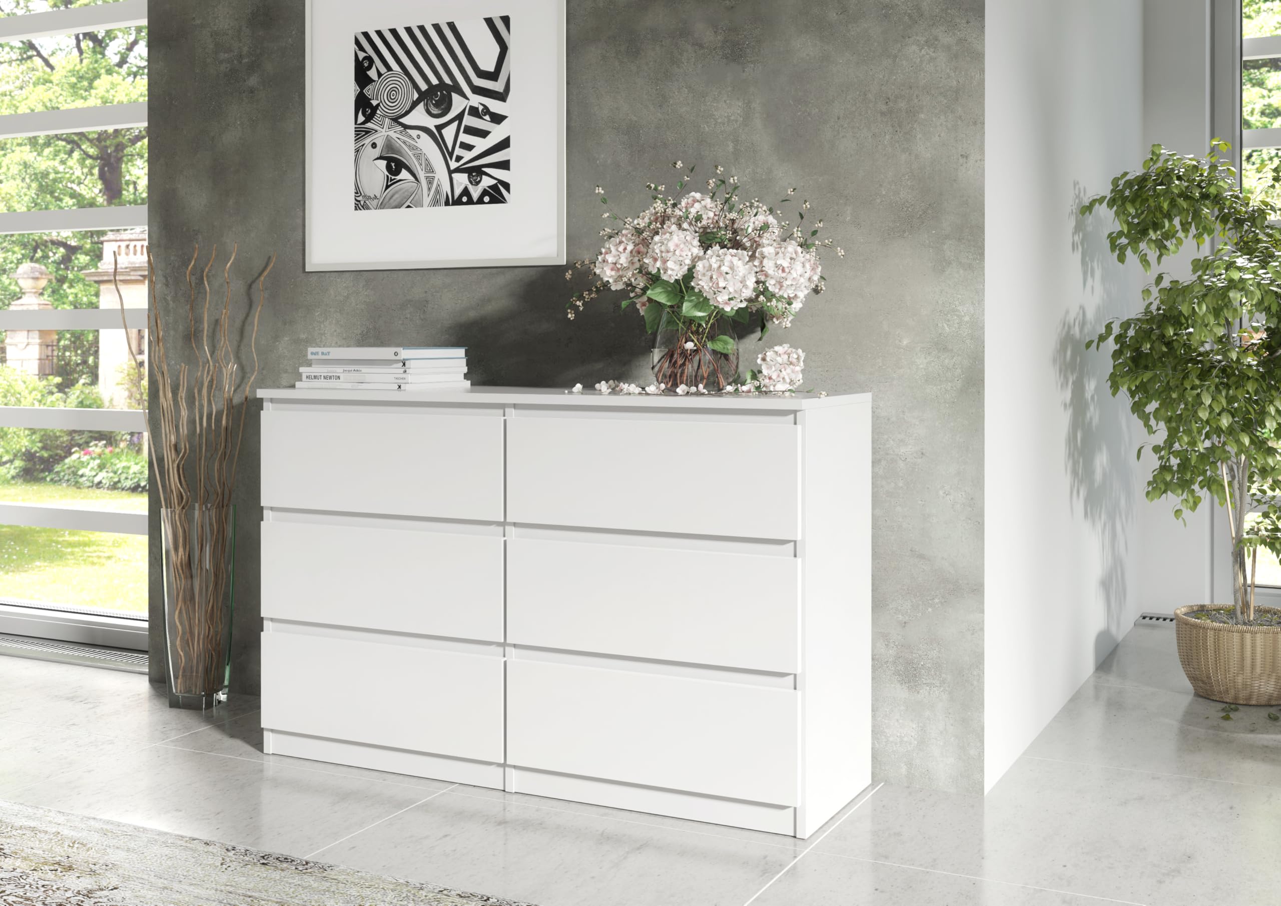 meble masztalerz Commode 138,5 cm avec Façades Mat - avec 6 tiroirs - 138,5x78,5x39 cm - Meuble de Rangement - Commode Chambre - Meuble Salon Classique - Blanc
