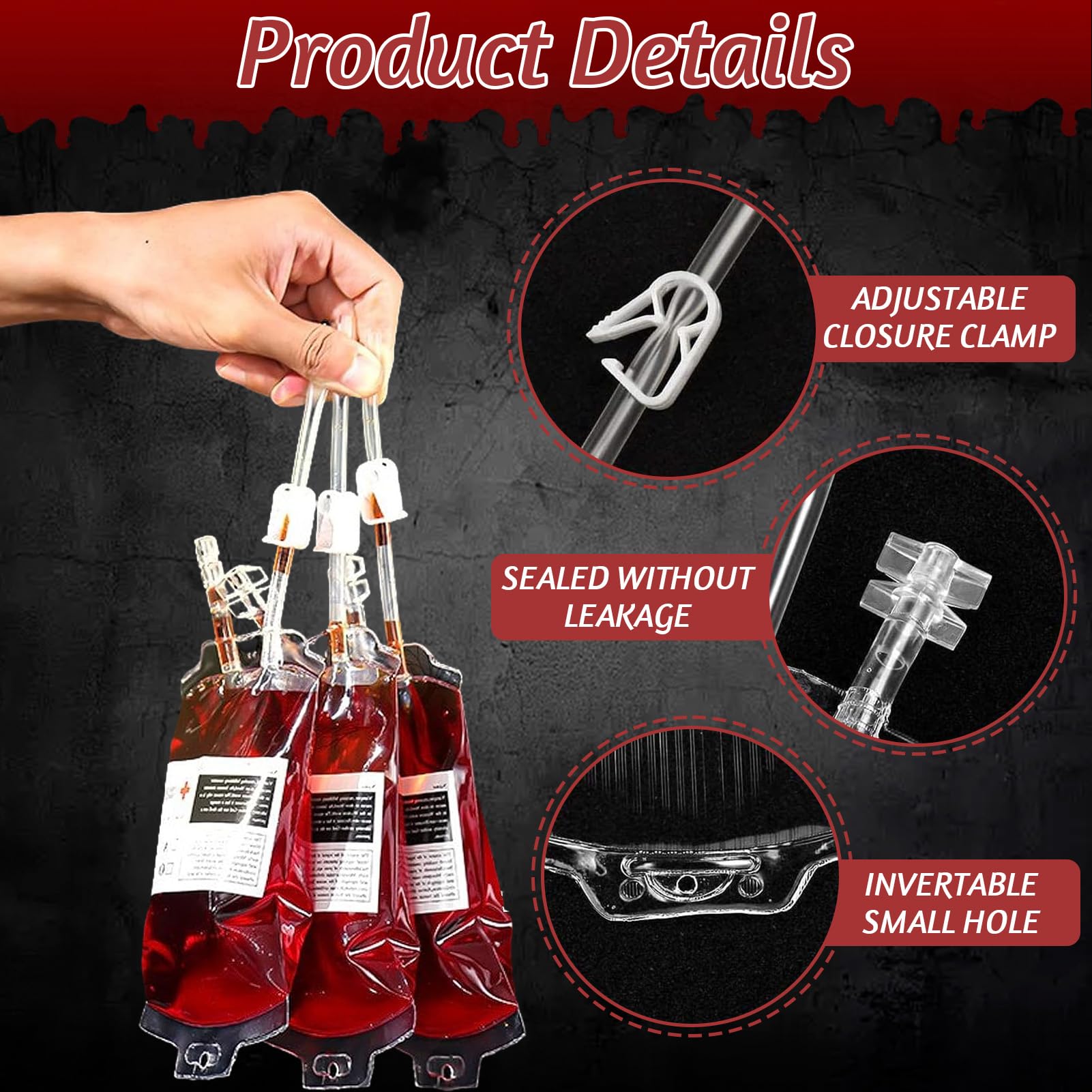 Bolsa De Sangre De Halloween De 350 Ml | Lote De 10 Bolsas Reutilizables Con Etiquetas Personalizables | Ideal Para Fiestas De Vampiros Y Zombies
