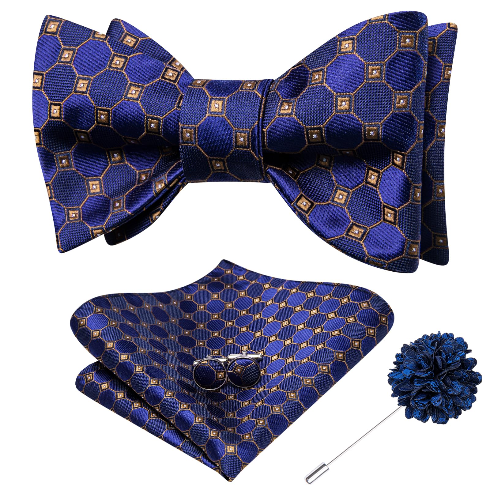 Dubulle Self Tie Bow Ties for Men Silk Paisley Bowtie Lapel Pin Set