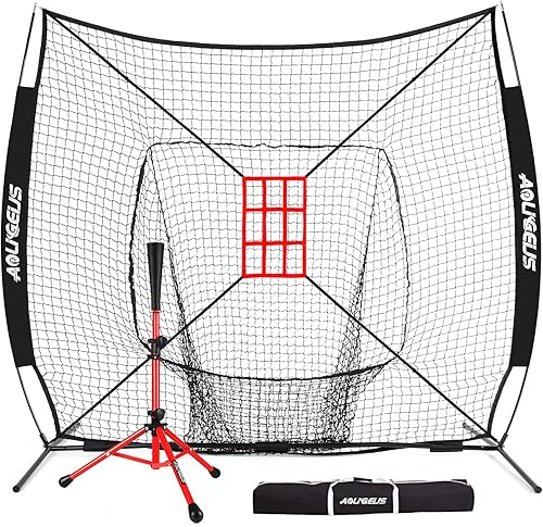 Vista 17 de 7'X7' Baseball Softball Practice Net,Pitching Net,Batting Net,with Baseball Tee,Bonus Strike Zone and Bow Frame,for Hitting,Pitching, Catching