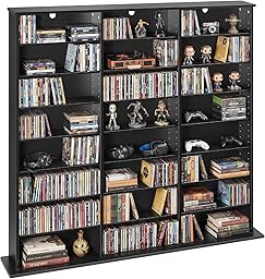 VEVOR Media Storage Cabinet, 8-Tier DVD Shelf Organizer, 55.91 x 8.66 x 51.18 in Multimedia Storage Organizer for CDs, DVDs, Books & Games, CD Shelf for Living Room, Home Office, Recording Room, Black