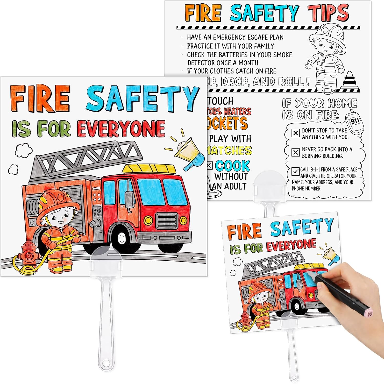Geelin 24 Pcs Fire Safety Coloring Fan Bulk Fire Prevention Items for Kids