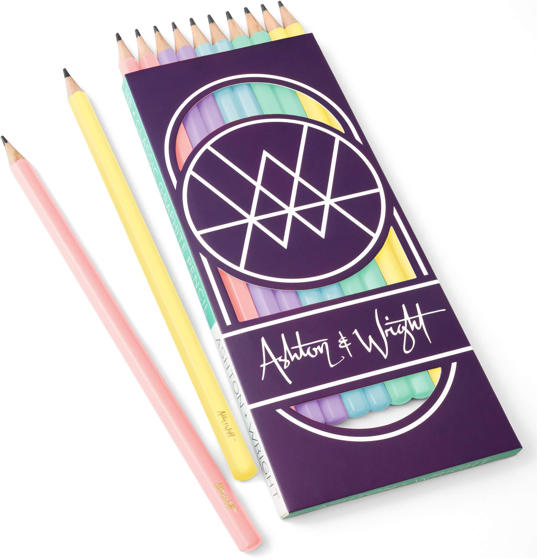 Ashton and Wright - Classic HB Graphite Pencils - Pastel Coloured Barrels - Pack of 10