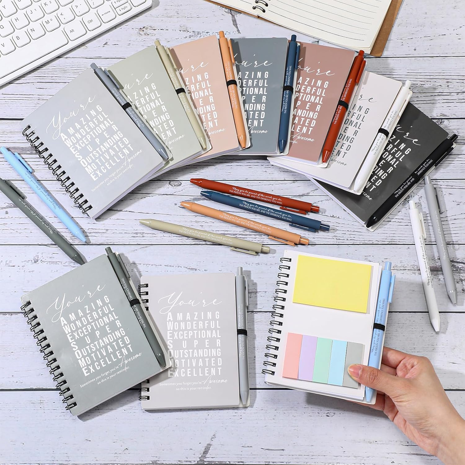 Jetec 25 Sets Graduation Appreciation Gift Bulk for Employee Coworker Motivational Spiral Notebooks with Sticky Notes Pens Thank You Gifts for Volunteer Nurse Teacher(Vintage Color,You are)