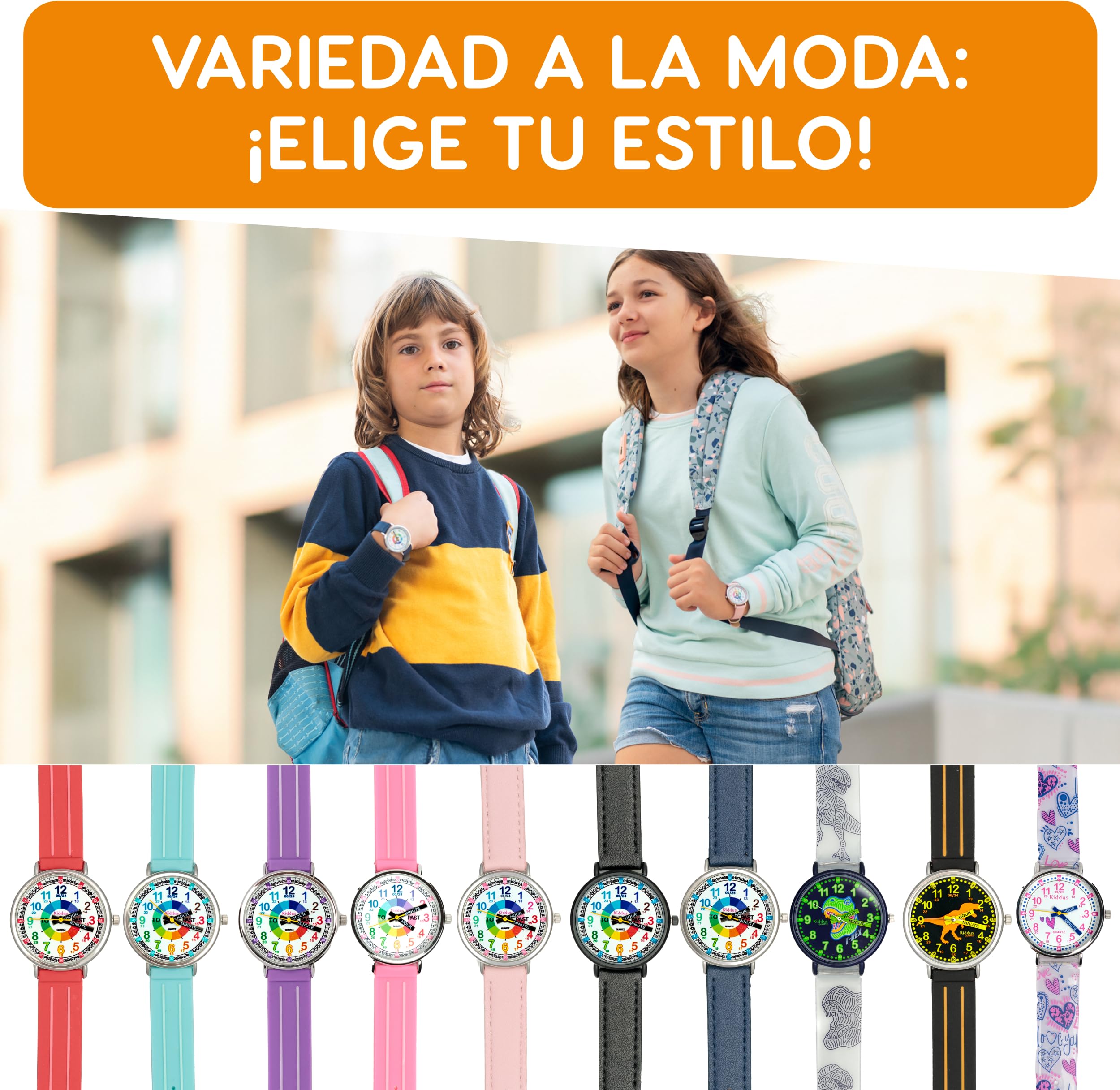 Kiddus Orologio Educativo per Bambino e Bambina dai 5 ai 10 Anni, Impermeabile 5ATM, Orologio Analogico Didattico per Imparare l'Ora, Movimento Giapponese