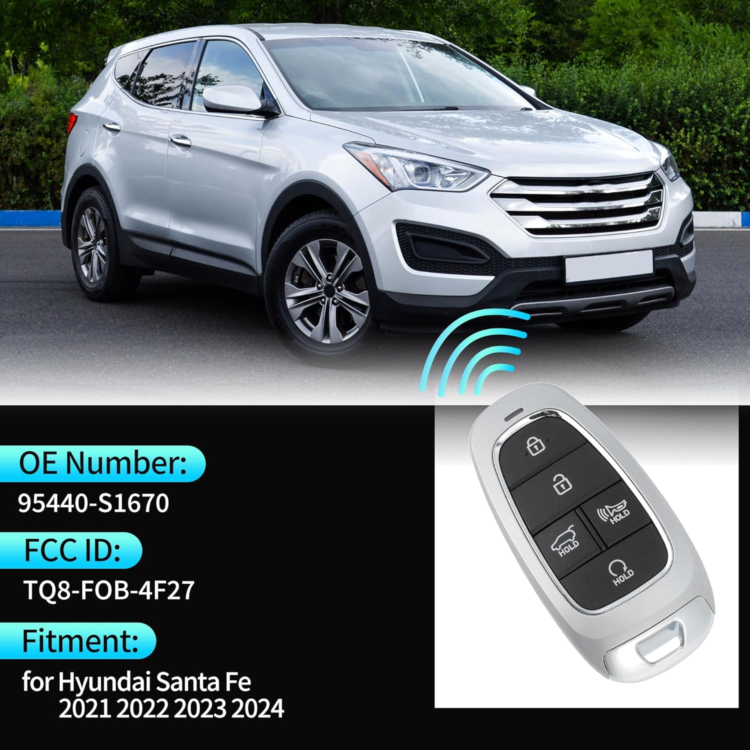X AUTOHAUX TQ8-FOB-4F27 433MHz Replacement Keyless Entry Remote Smart Key Fob for Hyundai Santa Fe 2021 2022 2023 2024 No.95440-S1670 5 Buttons