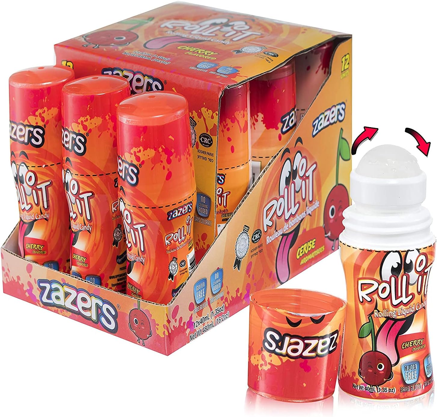 Sour Rolling Liquid Candy, 12 Pack of Rolling Sour Cherry Flavored Liquid Candy Bottles - Gluten-Free and No Coloring Added (Kosher, NET WT 16.2 OZ, 480mL)