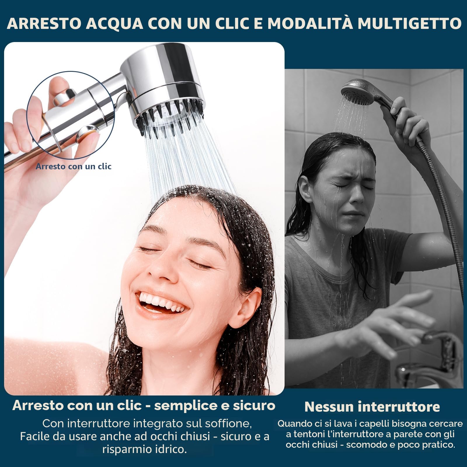 LENDOO Soffione Doccia Alta Pressione con Tubo 1.5M 4 Modalità Spruzzo Anticalcare Filtro Sostituibile Argento