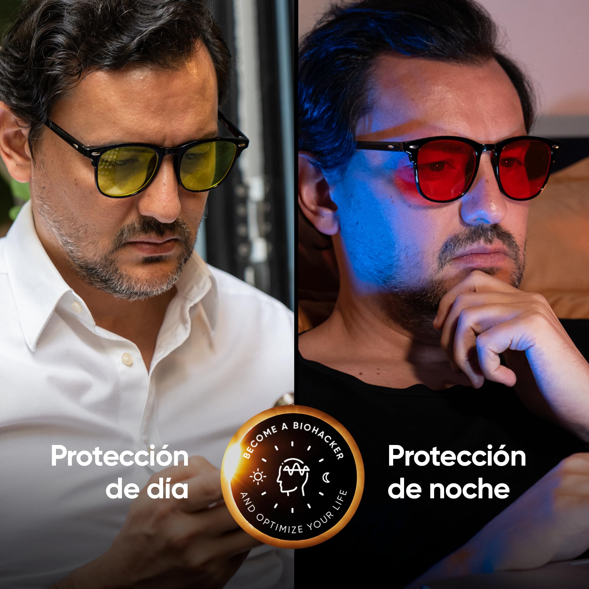 Solmoon Gafas Luz Azul Día y Noche – Set 2 Gafas Focus Amarilla + Sleep Roja | Sistema Circadiano 24H de Optimización Lumínica | Lentes Tritan™ BPA Free | Circalens™