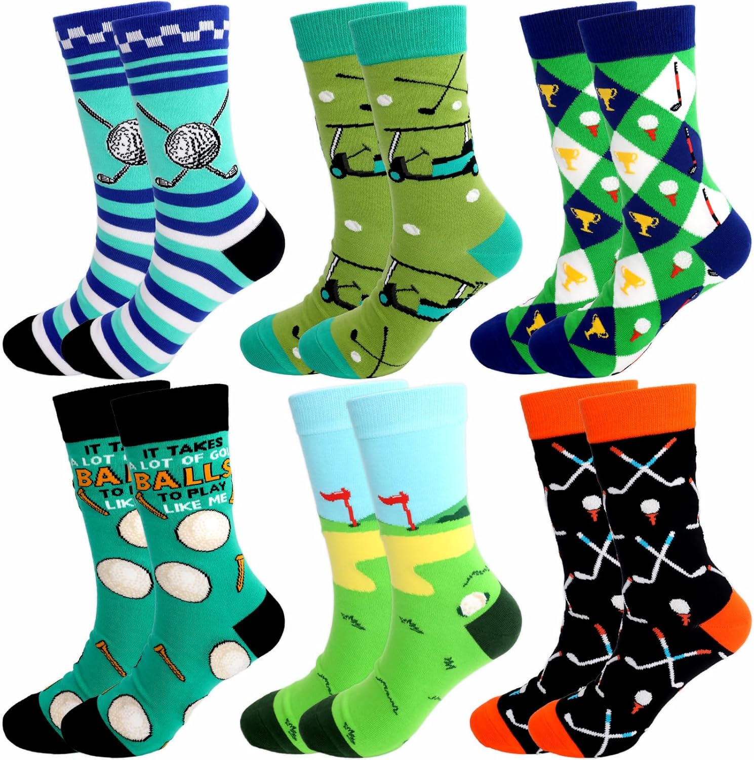 Fancy Land 6 Pairs Funny Golf Socks Men Women Valentines Gifts for Golf Lover Birthday Holiday Party Supplies