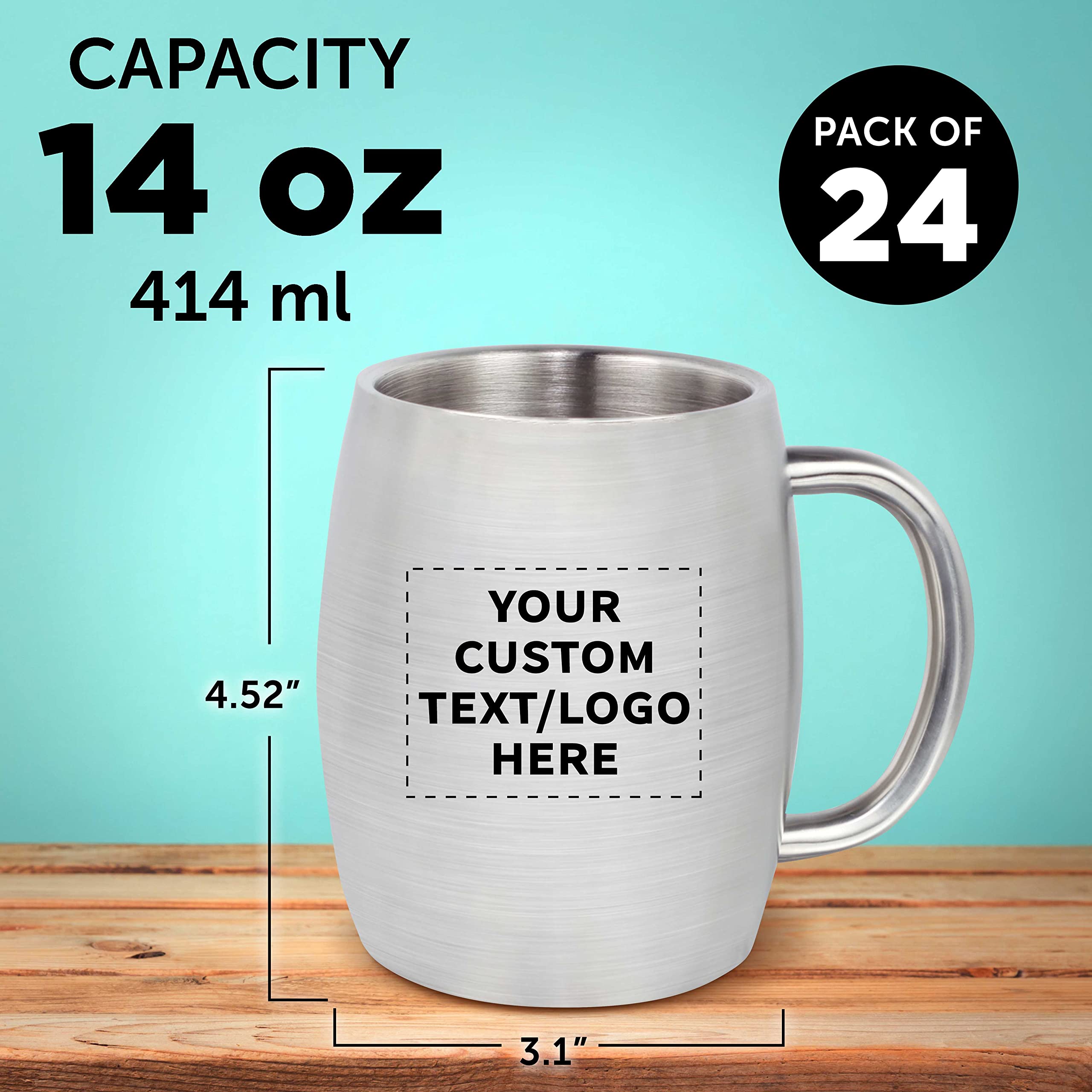 Amazon.com: DISCOUNT PROMOS Custom Agnes Stainless Steel Mugs with Handle  14 oz. Set of 24, Personalized Bulk Pack - Double Wall, Perfect for Coffee,  Beer, Other Hot & Cold Beverages - Silver :