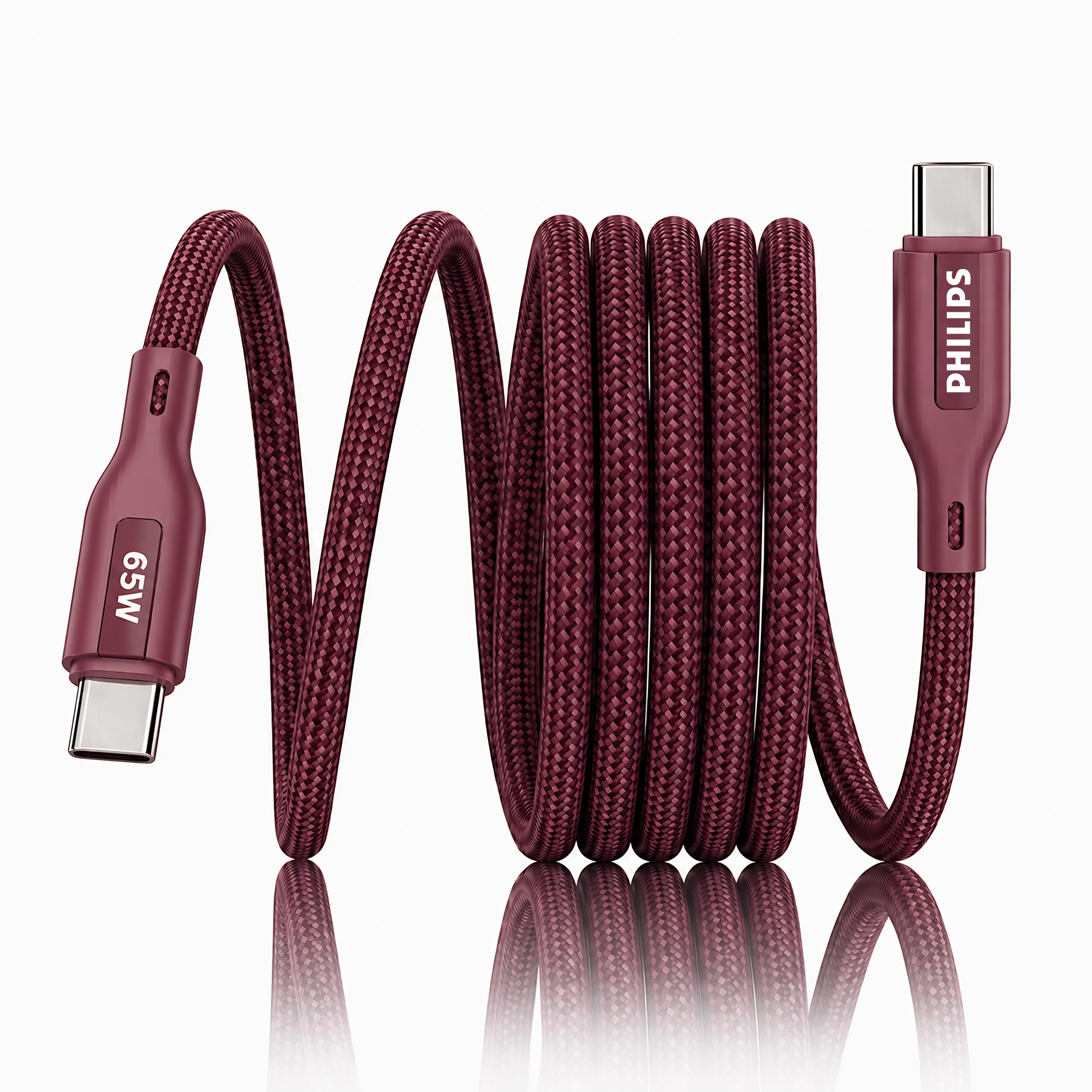 PHILIPS DLC4130CI/94 65W Type-C to Type-C Fast Charging Cable (1m, Iron Red) | 480Mbps Data Sync | Nylon Braided | Compatible with iPhone 15 Series, USB-C iPad Models, Samsung Galaxy-image-18