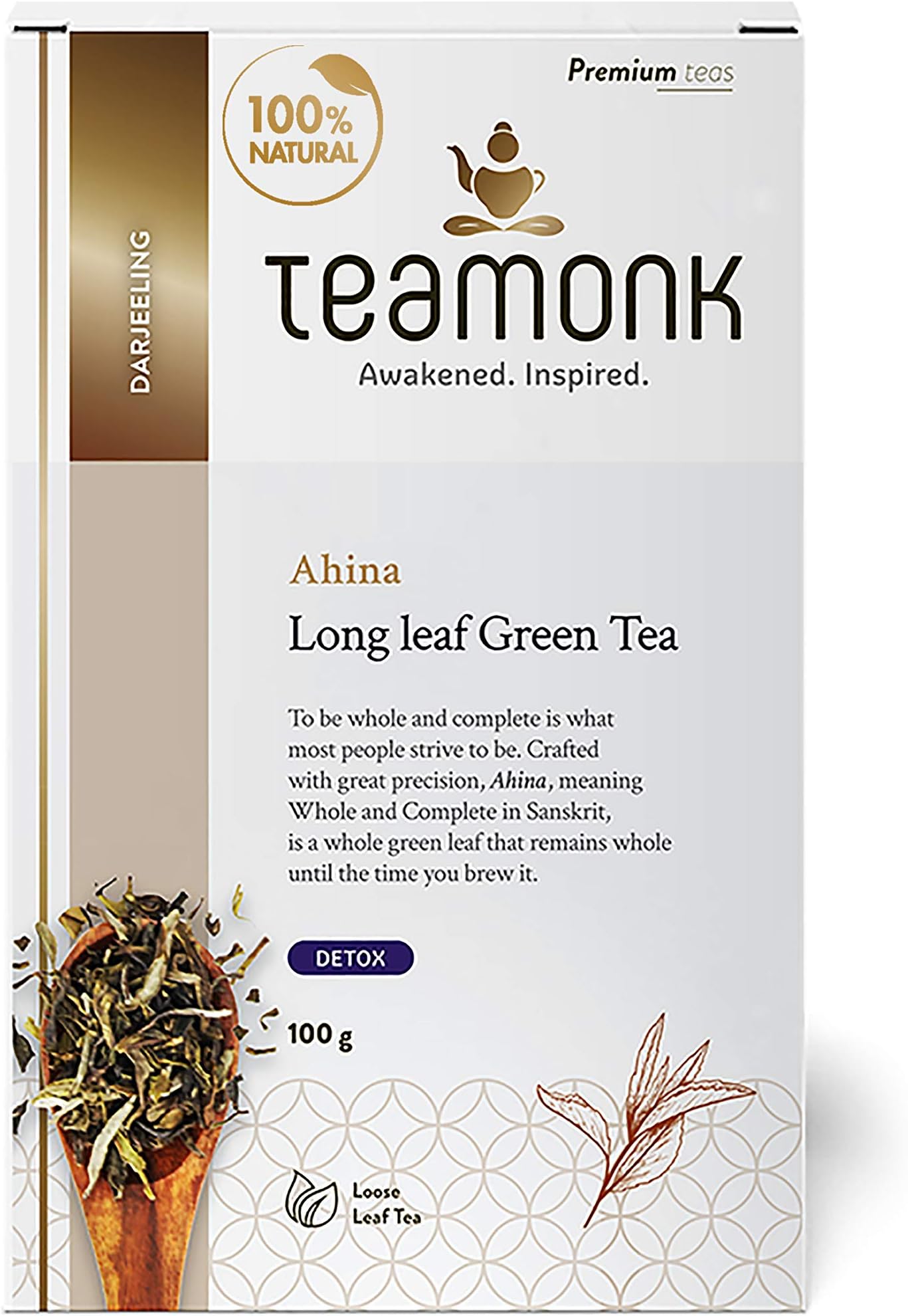 Teamonk Ahina Premium Himalayan Organic Green Tea (50 Cups)-100g Bag |100% Natural Tea |Green Tea Leaves for Detoxification | Boosts Metabolism | Detox Tea | No Additives. Whole Loose Leaf (No Powder)