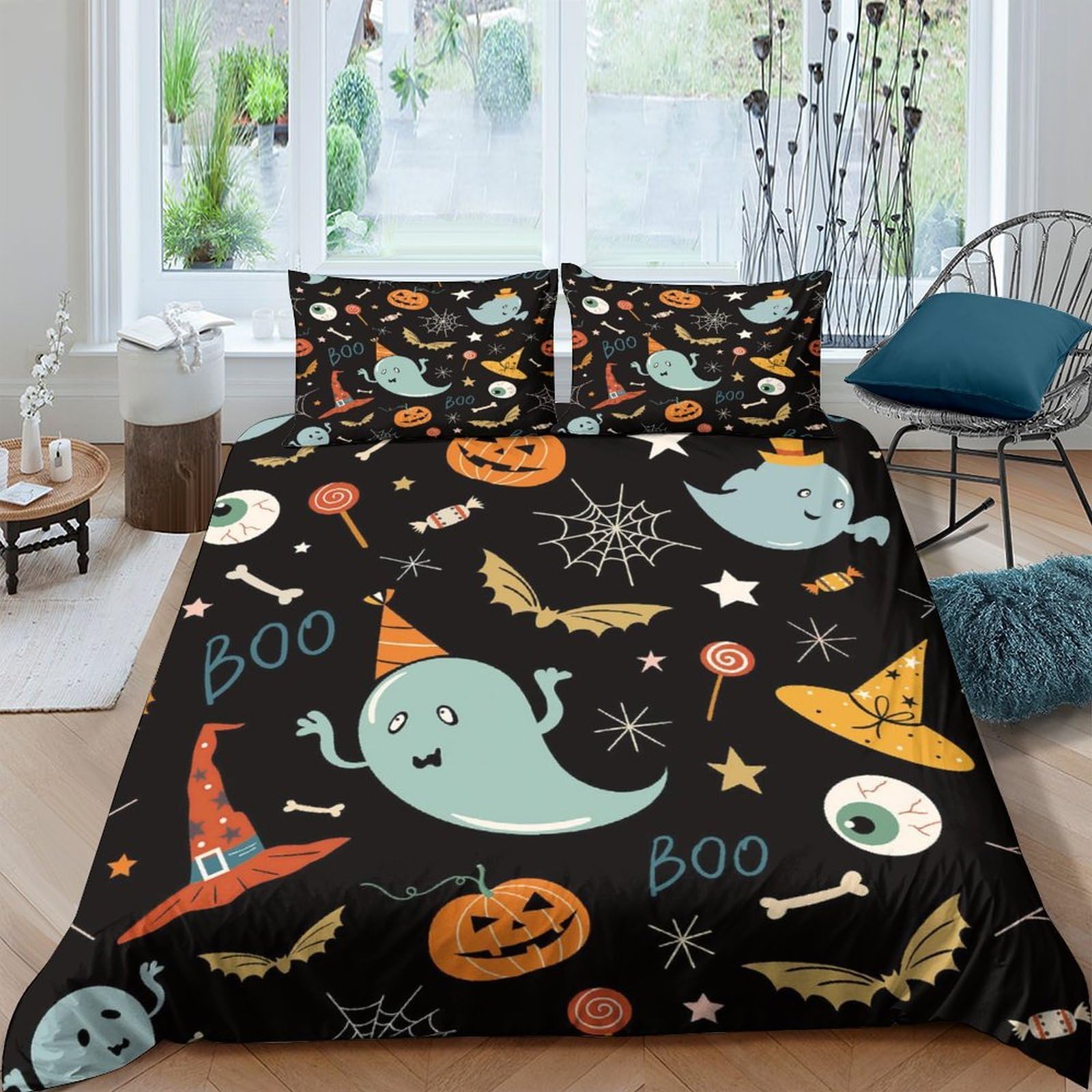 Ctjqhvkz Style-7 3D Printed Halloween Ghost Fitted Sheet Microfiber Soft Pumpkin Witch Bed Cover For Bedroom Dorm Mattress Protection Decor Single（135X200cm）