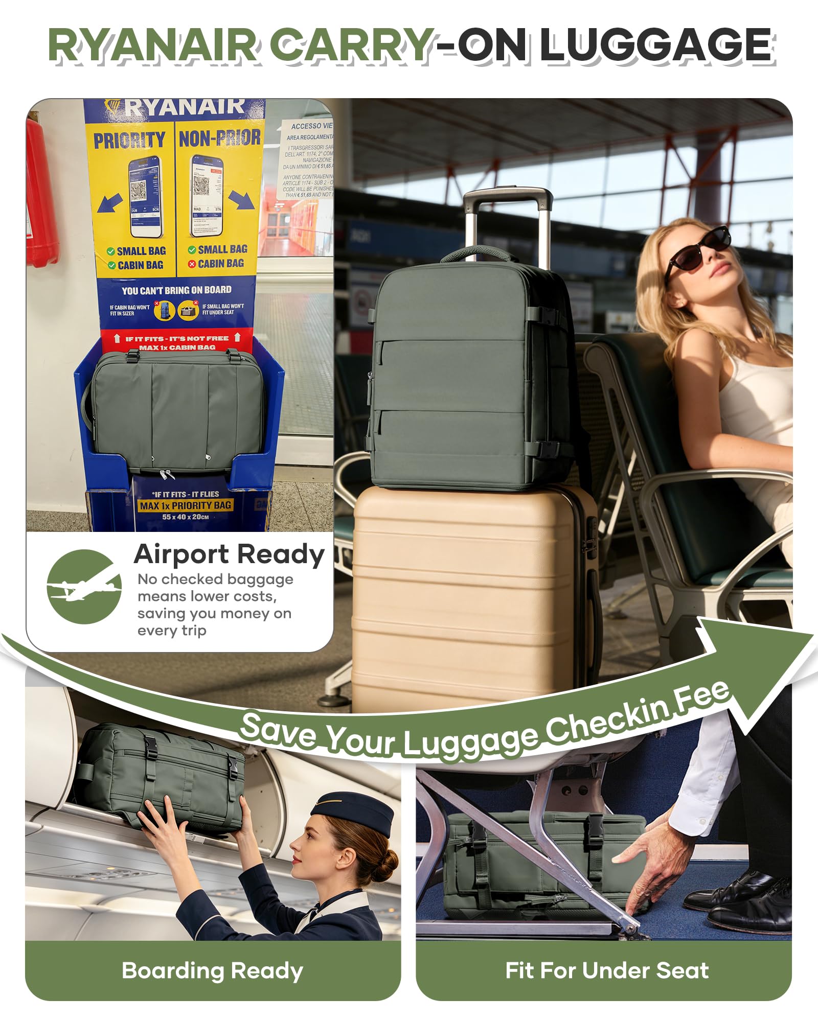 SZSYCN Mochila Viaje Cabina Avion 40x30x20 Ryanair Wizzair Mochila de Compresión al Vacío Mochilas Viaje 40×20×25 Ryanair para Mujer Equipaje de Mano 45x36x20 Easyjet Maletas para Portatil Hombre
