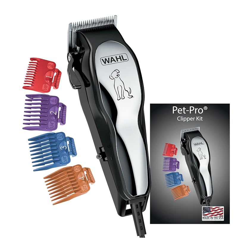 Máquina de Tosa Elétrica Wahl Pet-Pro com Fio para Cães e Gatos, com Pentes Coloridos e Acessórios – 1 unidade