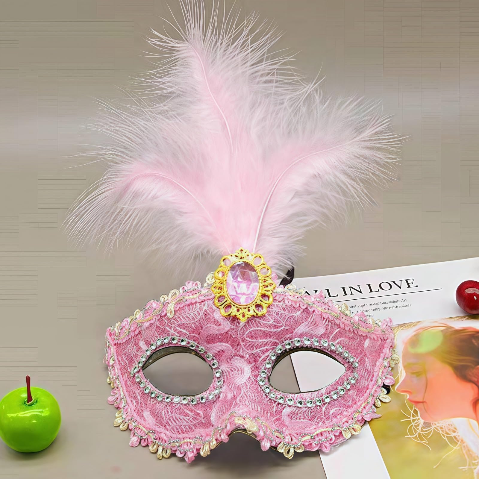 YHan Women's Feather Masquerade Mask Venetian Halloween Mardi Gras Costumes Party Ball Prom Mask?Funny Cosplay Accessory (Pink)