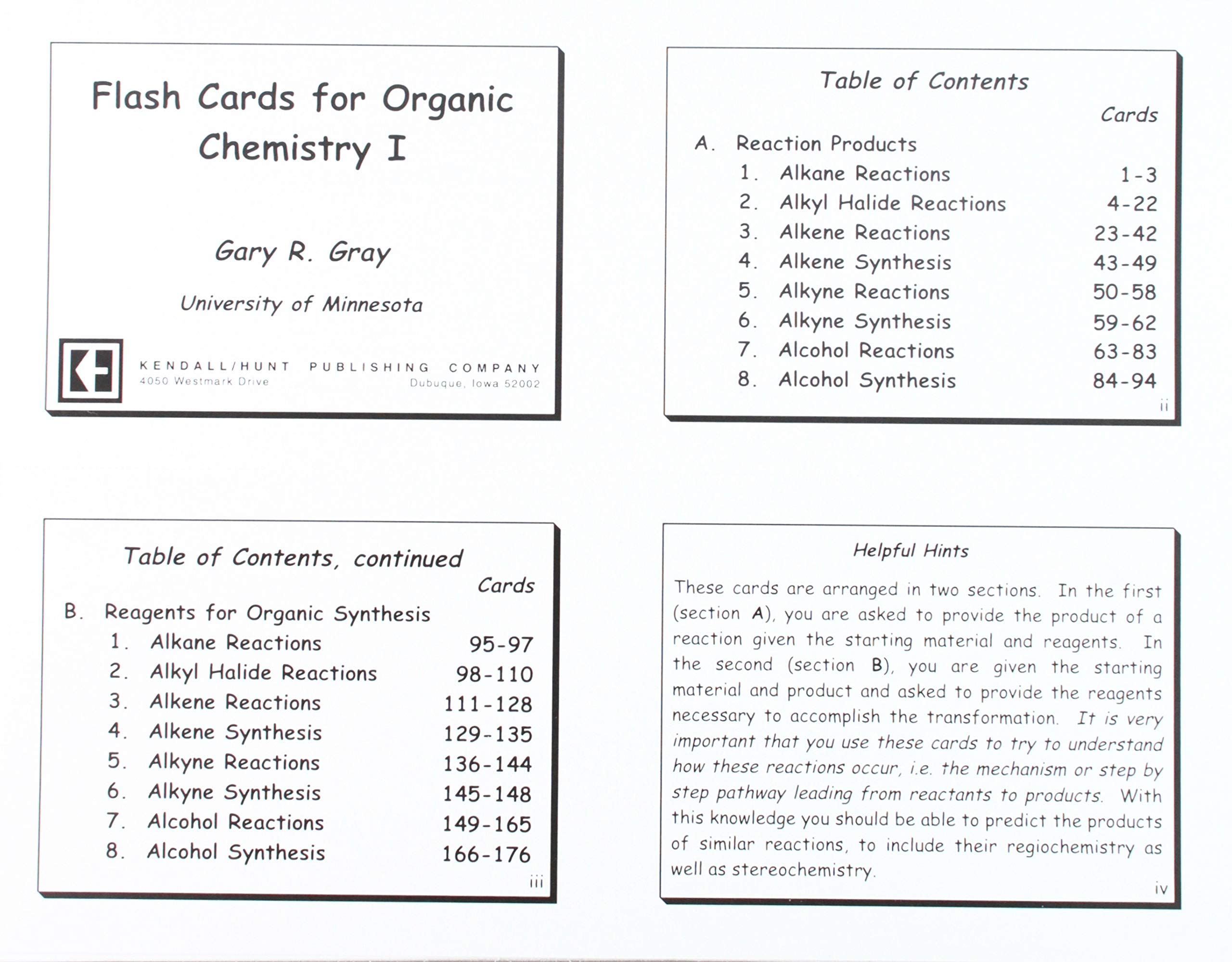 FLASH CARDS FOR ORGANIC CHEMISTRY I