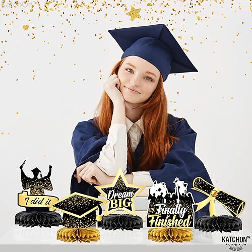 Miniatura 4 de KatchOn, Centros de mesa de graduación negros y dorados para mesas 2025 Paquete de 9 Centros de mesa de graduación dorados 2025 para decoraciones