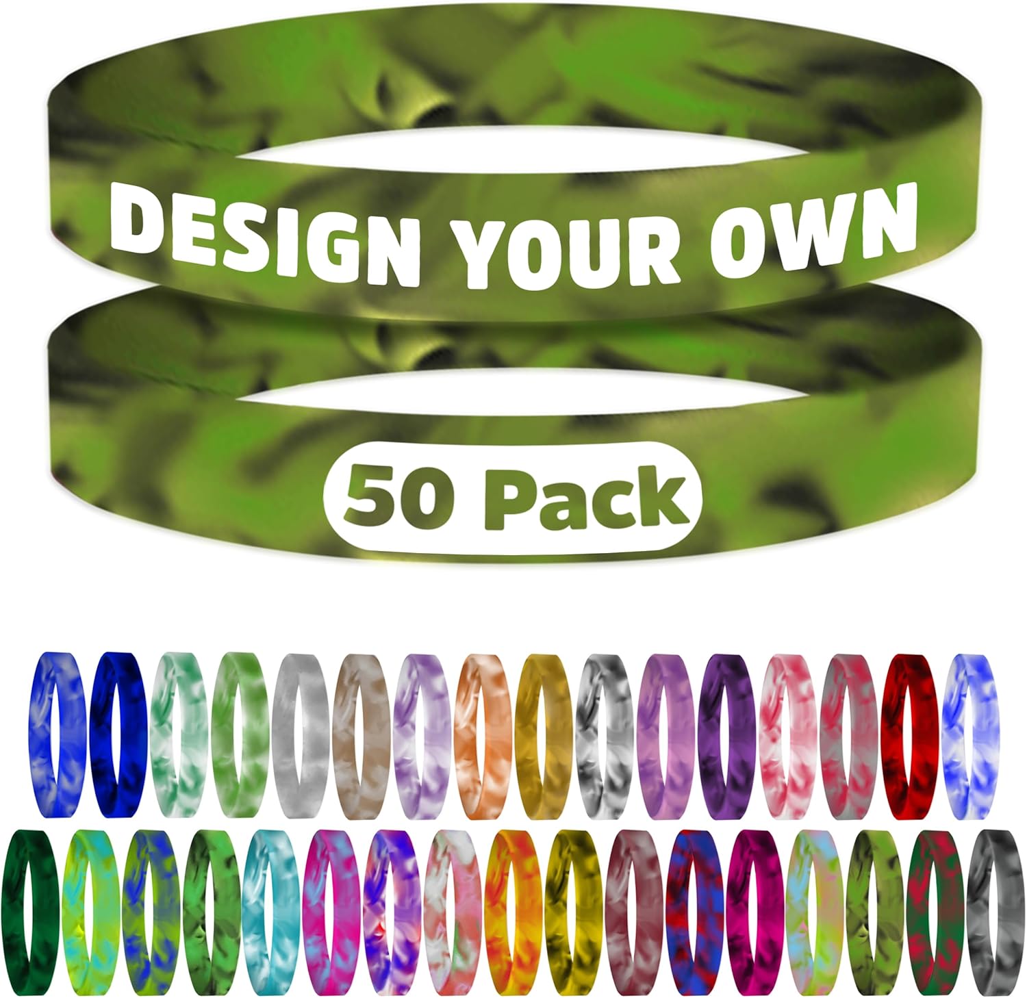 USMG Swirl Colored Custom Silicone Wristbands - Personalized 1/2" Rubber Bracelets One-Color Print for Marketing & Events