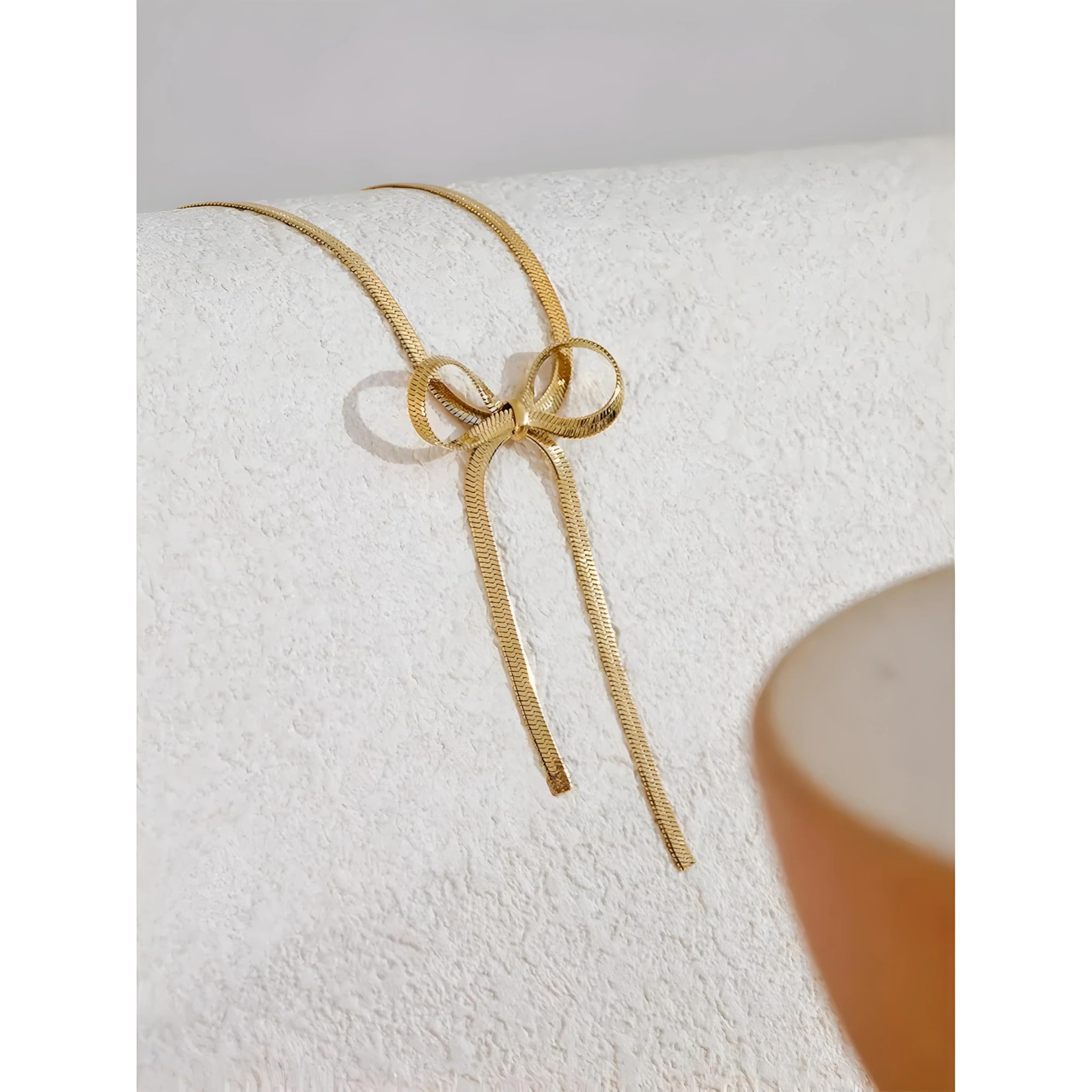 Collar con colgante de cadena de serpiente con lazo de acero inoxidable, joyería chapada en PVD de 18 quilates para mujer-T97