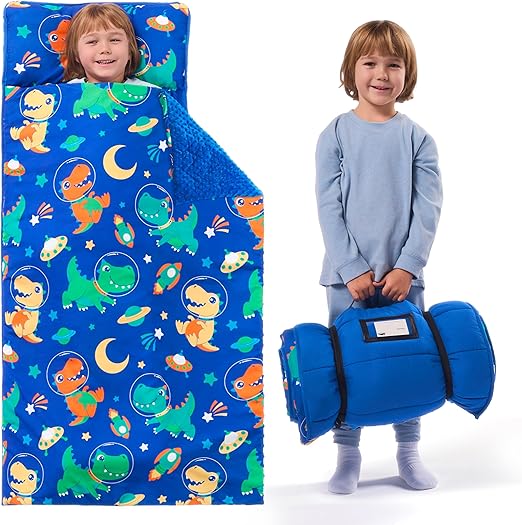 JOIEDOMI Toddler Nap Mat with Pillow & Blanket 55''*30'' for Kids Ages 3-7 Years Roll Up Nap Mat for Preschool Soft Kids Sleeping Bag for Boys Girls Kindergarten Daycare Sleepover