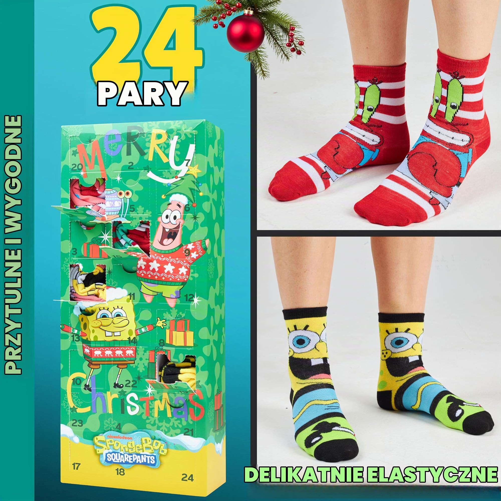 Get Trend SpongeBob Kanciastoporty, skarpetki, kalendarz adwentowy 2025, dla nastolatków, rozmiar dziecięcy 12-3,5, odliczanie do Bożego Narodzenia 24 dni, prezenty dla dzieci (Multi SpongeBob)