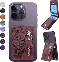 Vista 1 de Lacass Tarjetero con cremallera y función atril para teléfono en la cartera para la parte posterior del teléfono, adhesivo para Floral Vino Rojo