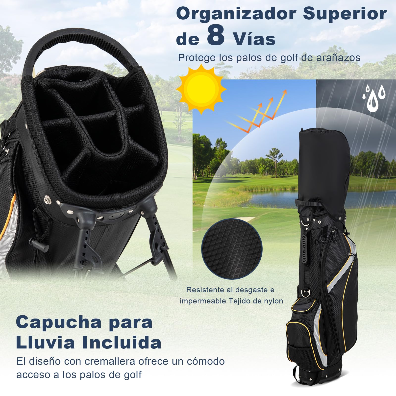 COSTWAY Bolsa de Golf Hombre de Viaje Profesional 9 Pulgadas con Soporte Correa de Transporte