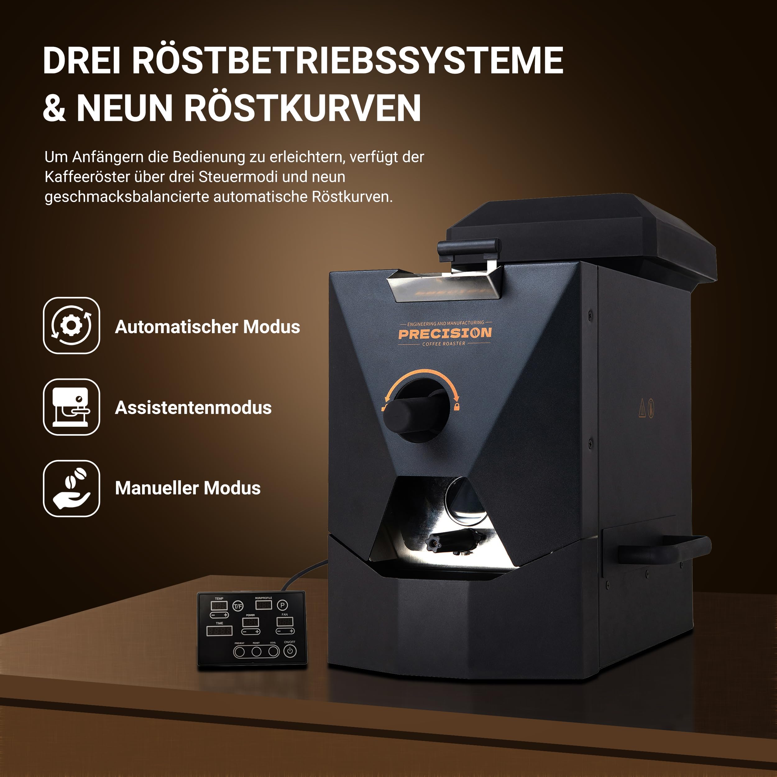 500g Elektrische Kaffeeröstmaschine – Ideal für den Heimgebrauch. Ausgestattet mit intelligenter Automatik, 9 voreingestellten Röstprofilen, manuellem Modus, Spreuabsaugsystem und Kühlfunktion