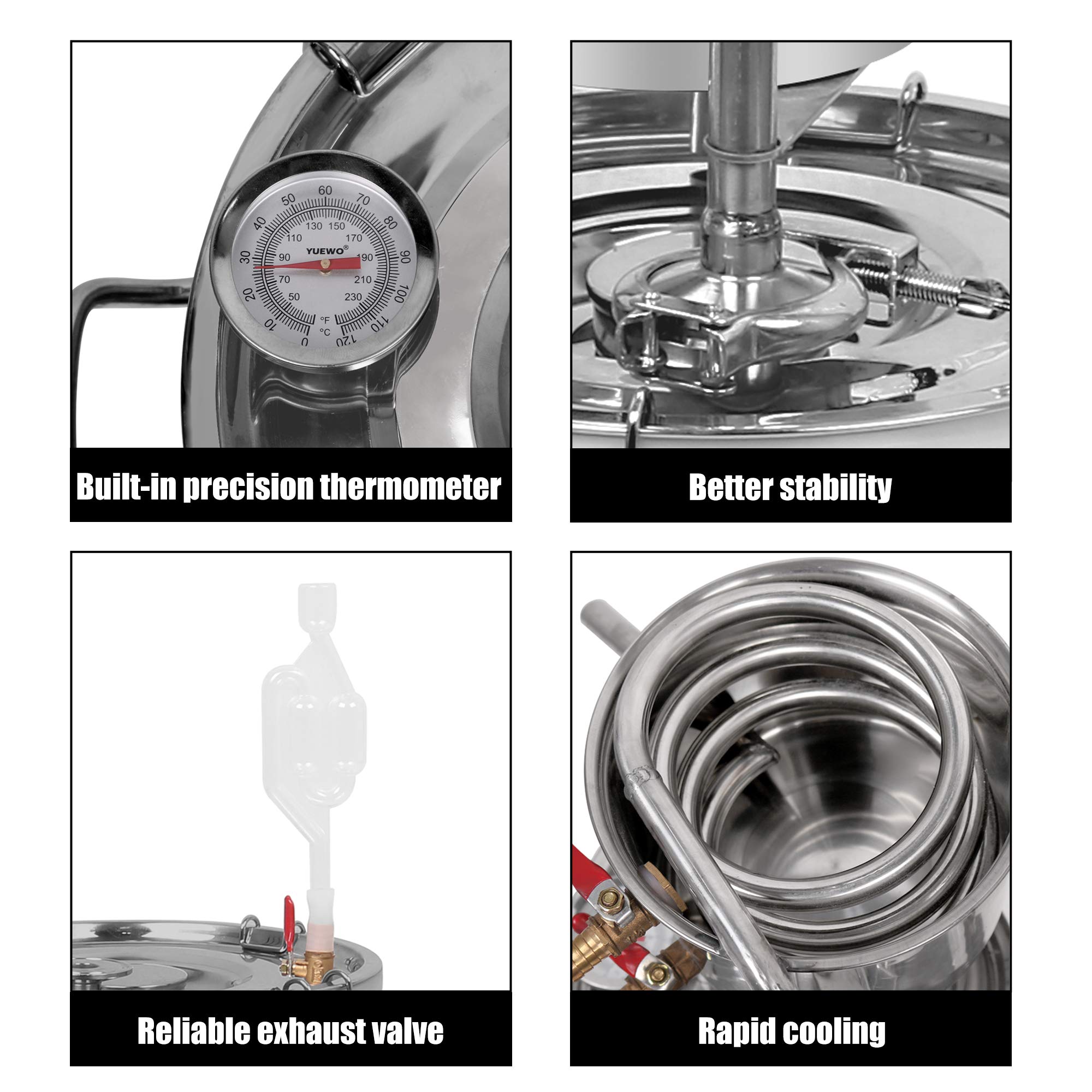 Fayelong Nuovo DIY CASA Alambicco Distillatore Vapore Distillazione Temperatura Acciaio Inox Serpentina Acqua Alcol Vino Oli Essenziali Completo Kit di Birra (10 L Litri)