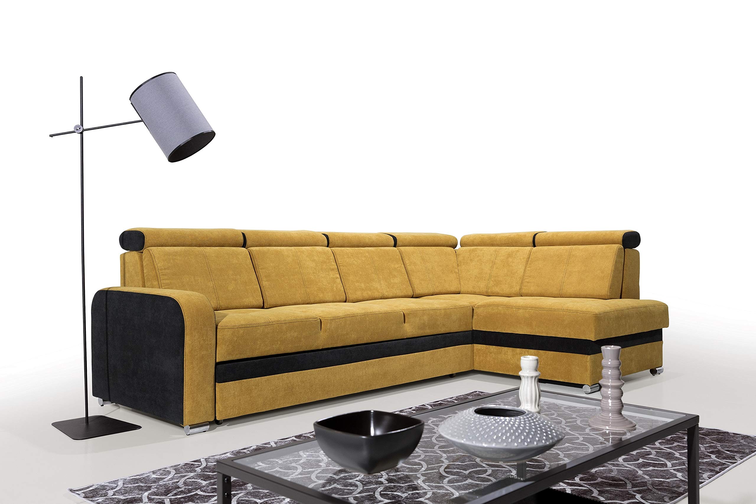 Robin Sofa narożna z funkcją spania, sofa Glen z funkcją spania, sofa z funkcją spania ze skrzynią na pościel i poduszką, kanapa narożna w kształcie litery L (antracyt)
