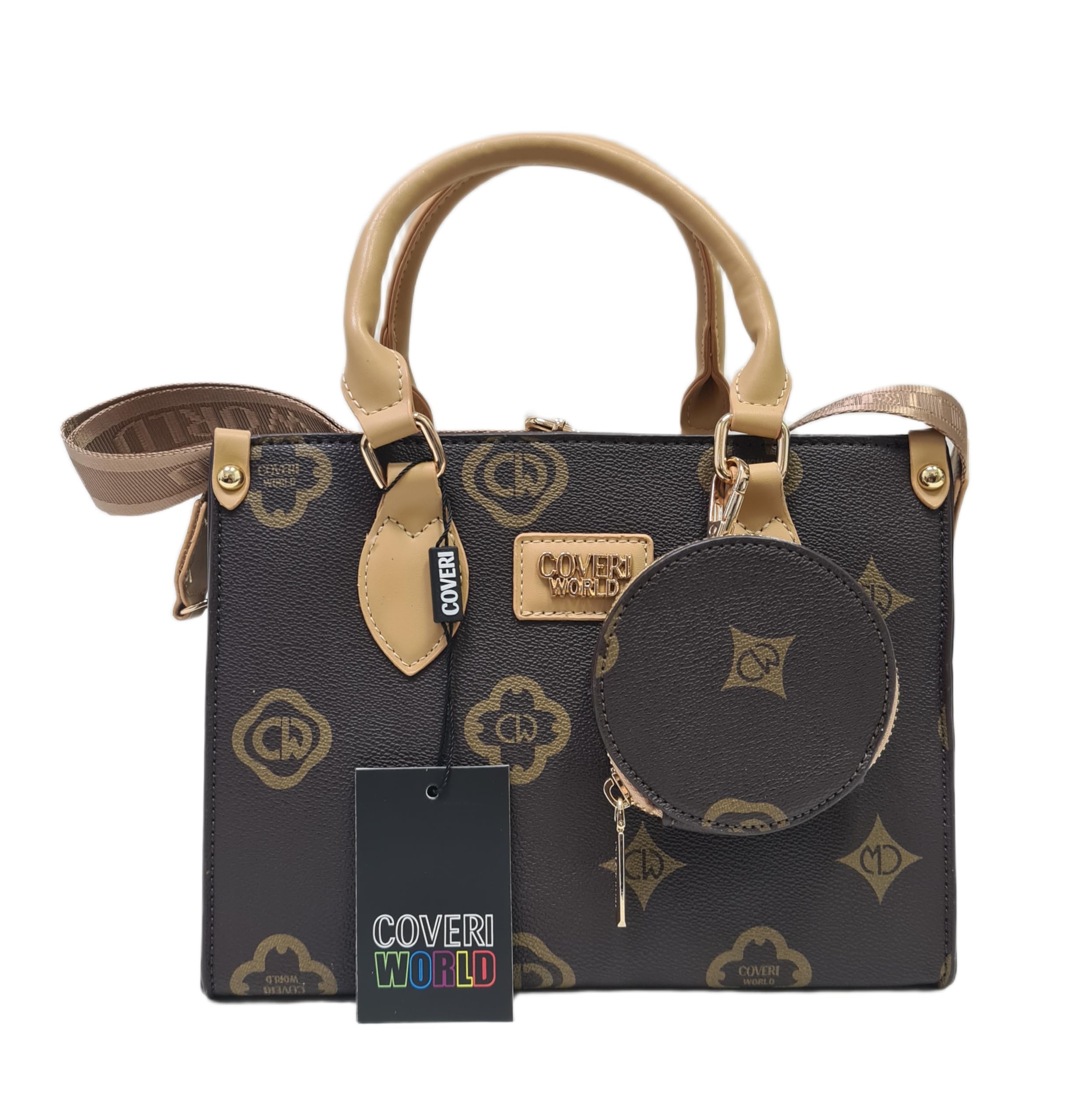 COVERI COLLECTION Borsa Elegante da Donna in Pelle Sintetica con Logo, Manici Doppi e Tracolla Regolabile, Set con Borsellino, 25x12x19 cm, Art. 9031