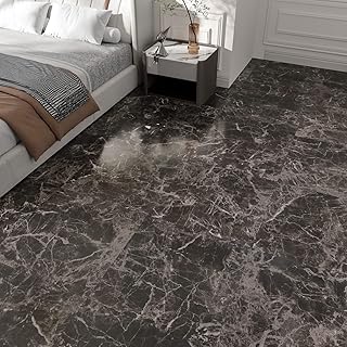 WESTICK Black Marble Peel and Stick Floor Tile 12" x 12" Vinyl Stick on Floor Tiles Peel and Stick Waterproof Waterproof B...