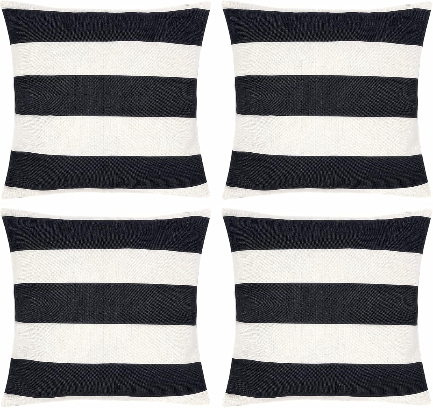 Waterproof Throw Pillow Covers 18x18, 4 Pack Black White Stripe Outdoor Decorative Cushion Cases for Patio, Garden, Sofa and Bedroom Home Decor