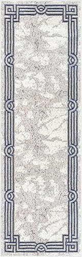 Miniatura 3 de Well Woven Lezlee - Alfombra abstracta moderna de 2 pies 3 pulgadas x 7 pies 3 pulgadas, borde de mármol azul, para pasillo, entrada, cocina