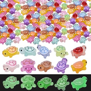 100PCS Mini Turtles Luminous Mini Resin Animals Sea Resin Turtle Figurines, Plastic Ocean Tiny Turtles to Hide, Glow in the Dark Plastic Tortoises for Micro Landscape Little Garden Decor Party Gifts