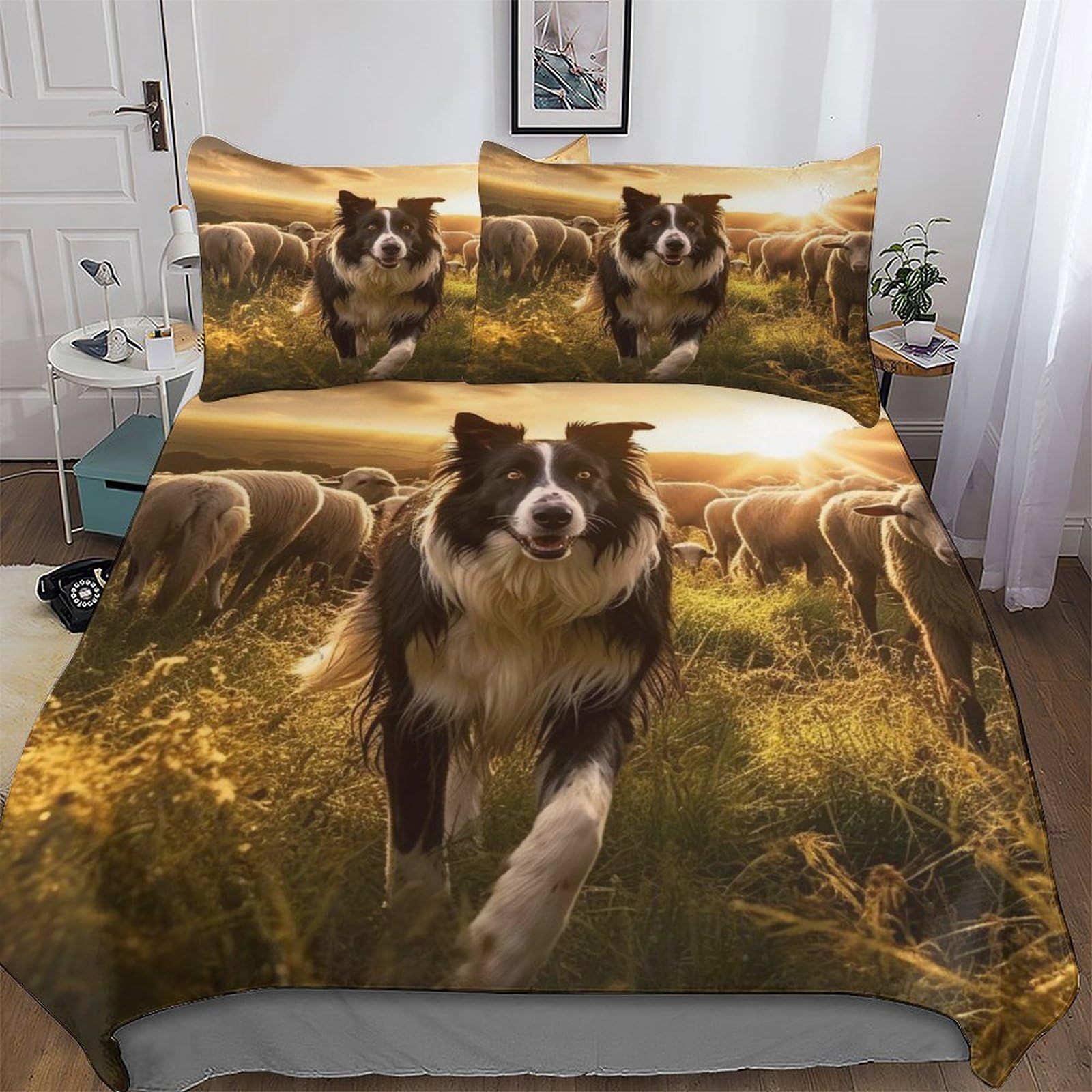 Llxxhh Boys Border Collie Duvet Cover Print Bedding Comforter Cover For And Girls Soft Microfiber Quilt Cover 3 Piece With Pillowcase Double (200X200cm)