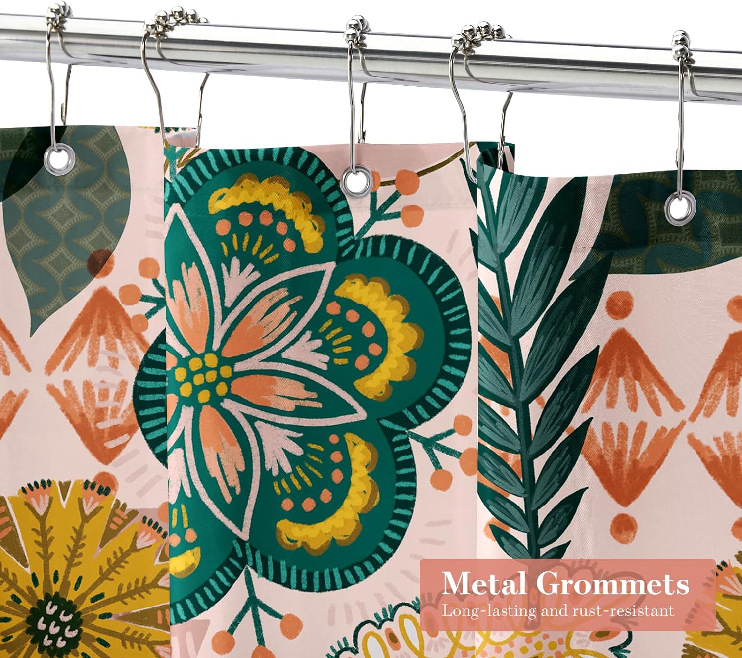 MitoVilla Boho Floral Shower Curtain, Abstract Tropical Leaves Shower Curtains for Chic Elegant Bathroom Decor, Vintage Fabric Cloth Shower Curtain, Modern Colorful Flower, 72x72