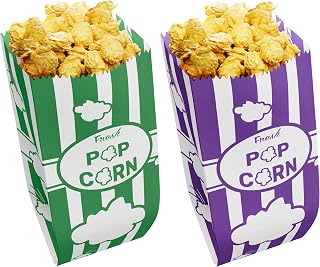 [100-pcs] 1 oz Emerald Green Popcorn Bags + [100-pcs] 1 oz Purple Paper Popcorn Bags - Customizable - Bundle