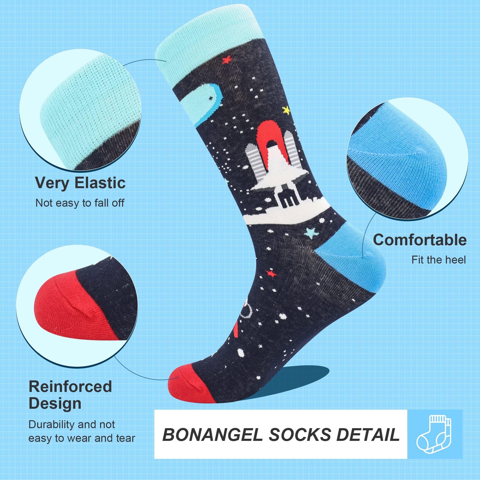 BONANGEL Calcetines Funky para Hombre, Calcetines Navideños, Divertidos y Coloridos Calcetines de Vestir de Algodón Loco, Regalo para Hombres Papá Novio