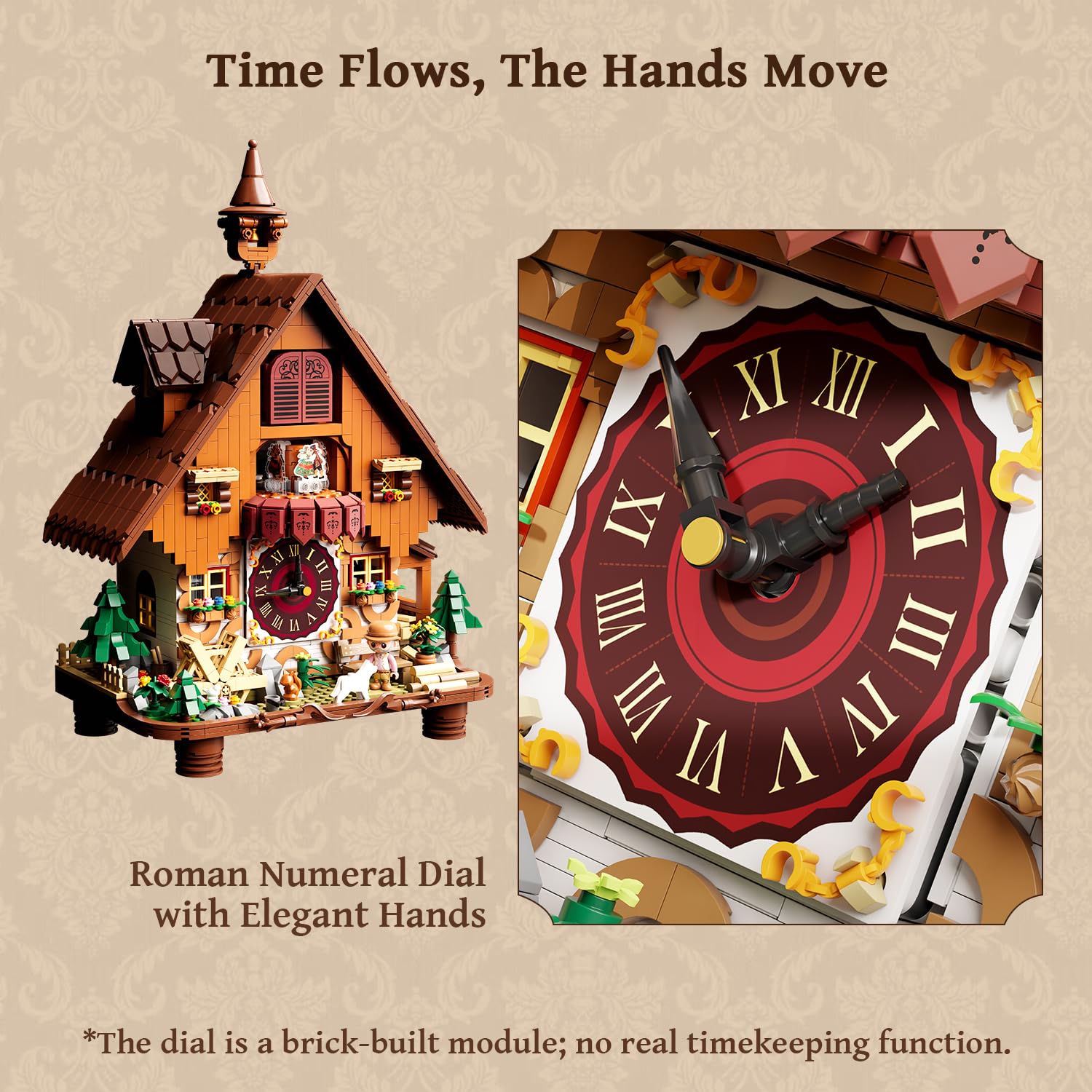 PANTASY Juego de bloques de sujeción para adultos, modelo de bloque de construcción inspirado en reloj de cuco, kit de construcción creativo con diseño retro detallado, juego de construcción de