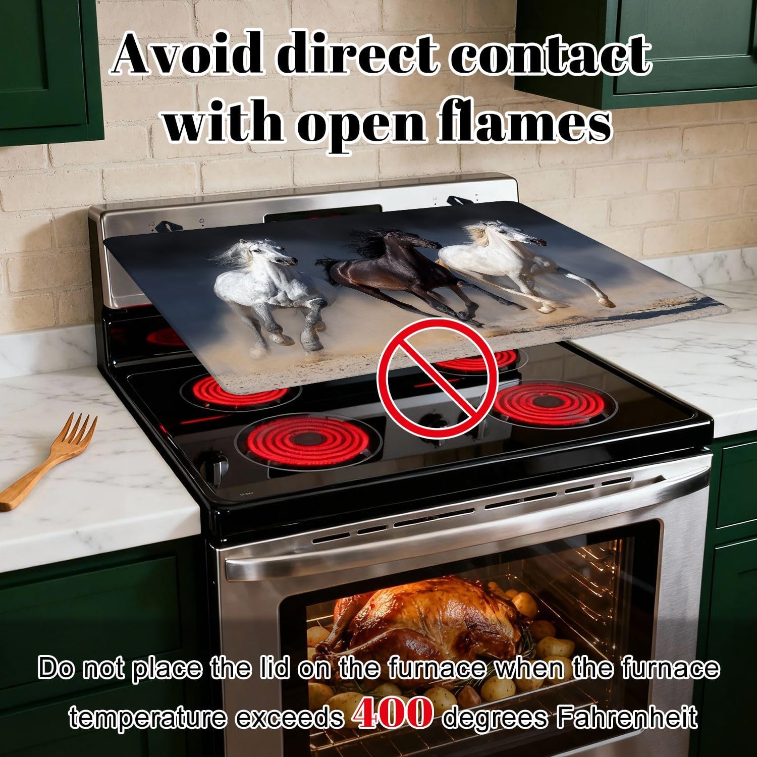 Stove Top Covers for Electric Stove Three horse run Glass Cooktop Burner Covers Heat Resistant Protector Kitchen Decor Keep Stove Clean 28''x20''
