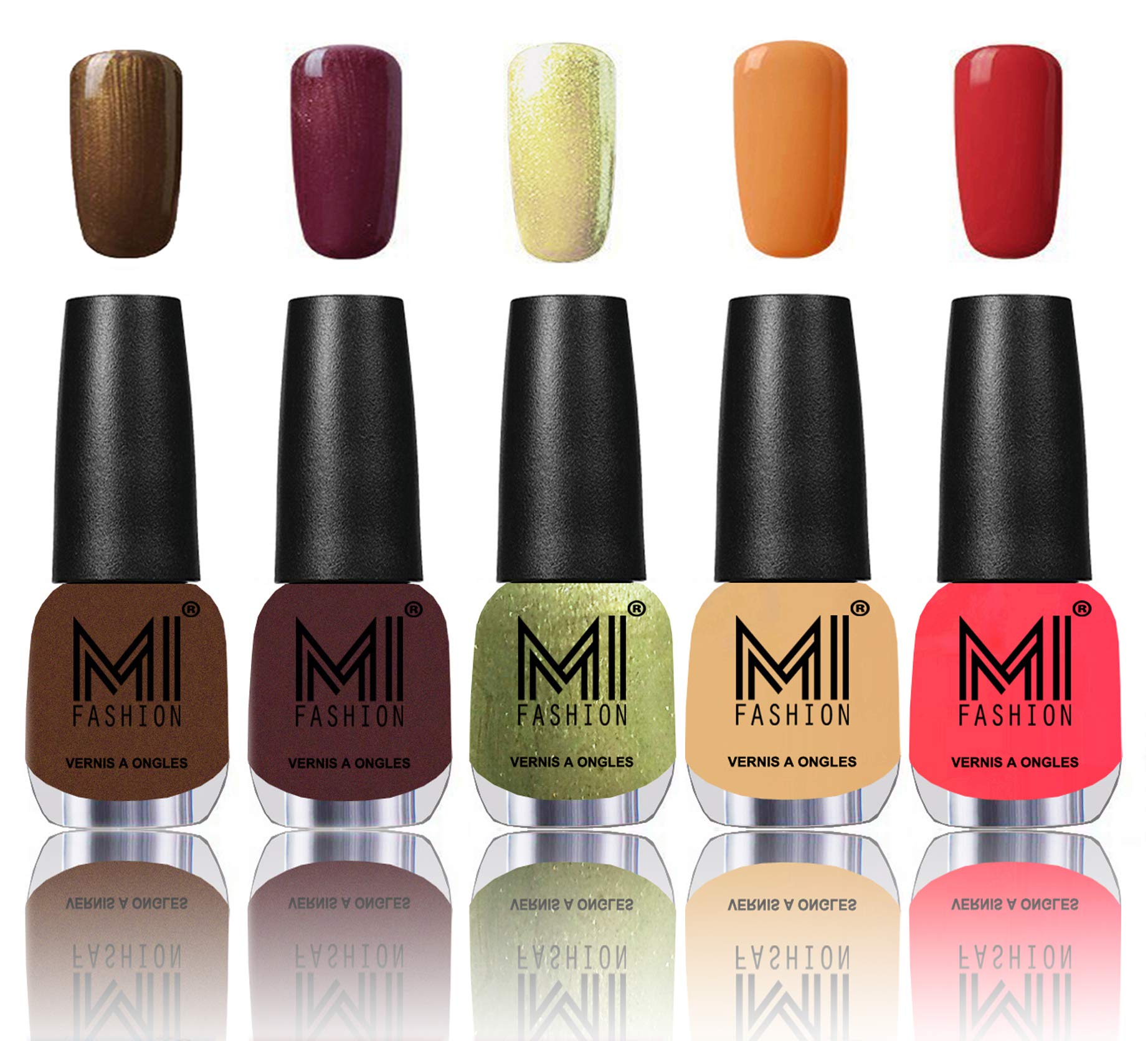 MI Fashion� Best Collection Premium Nail Lacquer Combo - Brown Coffee,Shimmer Coffee,Metallic Olive Green,Flirty nude and Coral compass-image-43