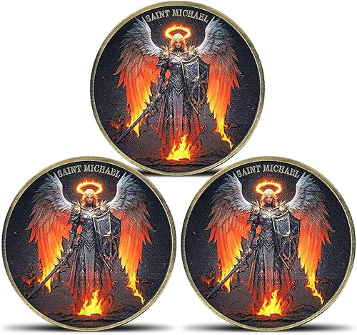 Moneda de desafío The Arcángel Saint Michael Salmo 9110-11, regalo inspirador para protección espiritual y fe (paquete de 3)
