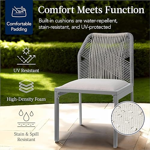 Miniatura 4 de Best Choice Products Juego de 2 sillas de cocina modernas para interiores y exteriores, diseño tejido de cuerda para todo tipo de clima, cojines