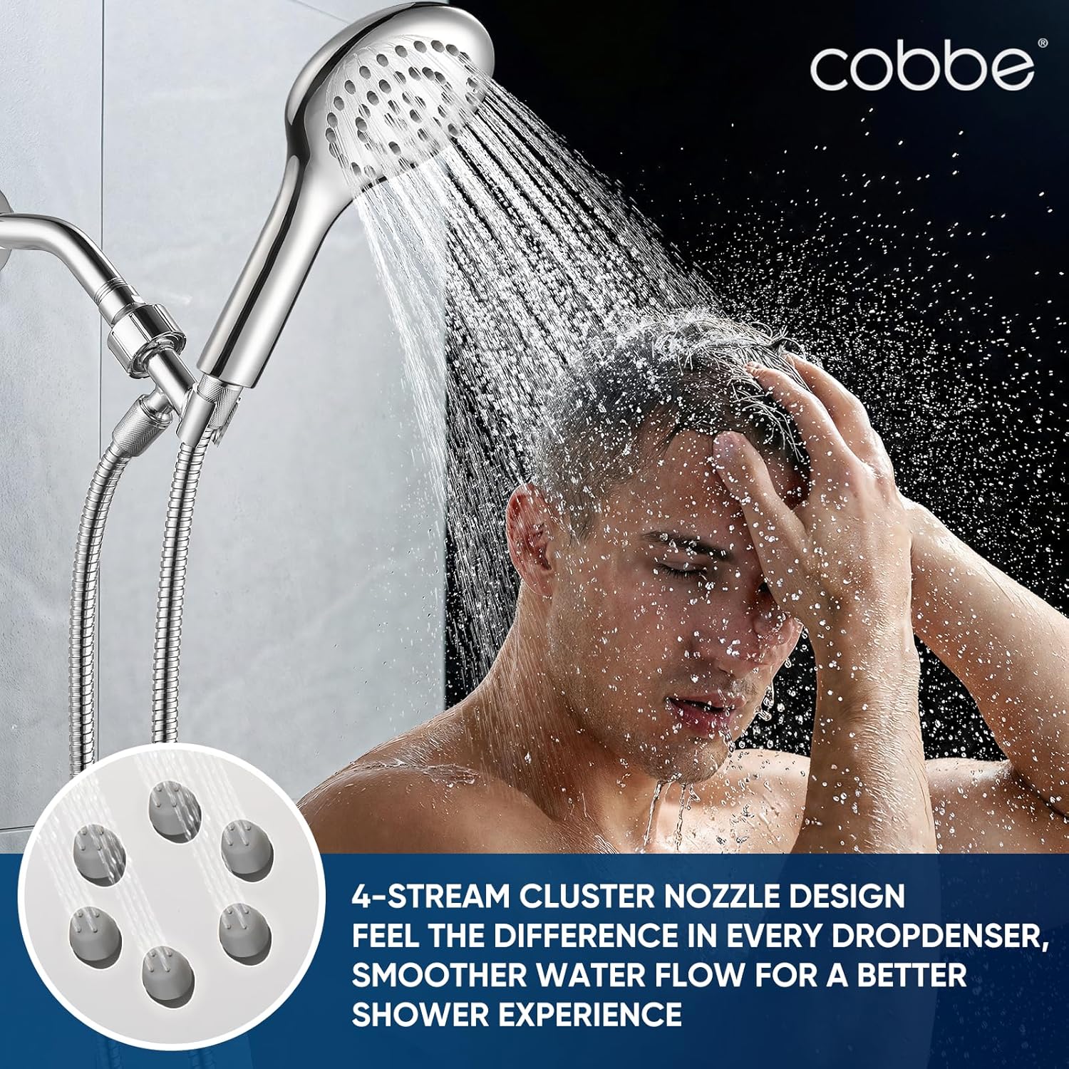 Cobbe All Metal Shower Head with Handheld - Solid Stainless Steel High Pressure Showerhead & Spray Wand Combo, Heavy Duty Leak-Proof Design, Water Saving Eco-Flow (Mirror Polished)