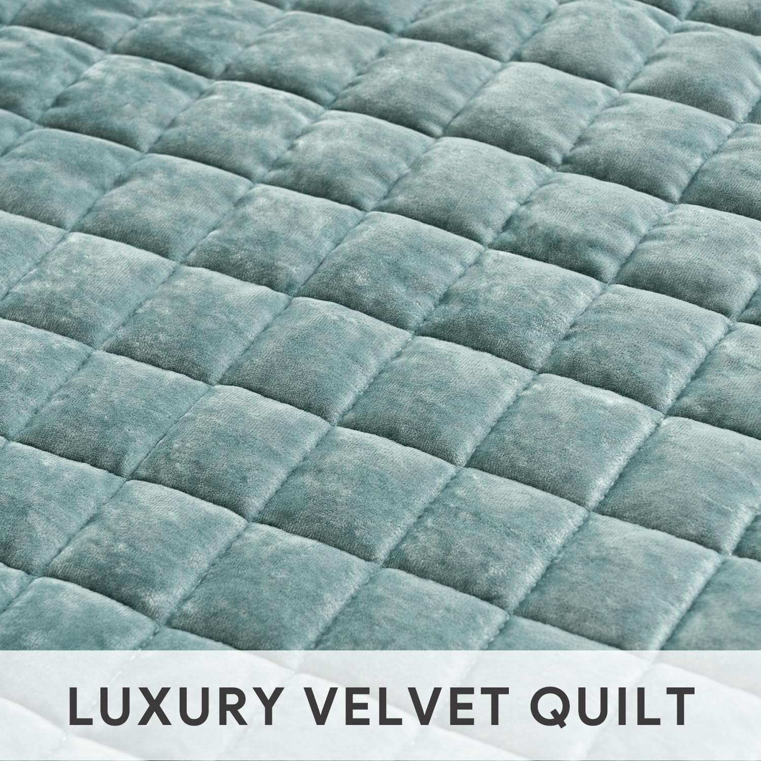 RECYCO Luxury Velvet Quilt Set Full Queen Size, Lightweight Velvet Comforter Set, Oversized Bedspread Coverlet Quilted Bedding Set, with 2 Matching Pillow Shams, for All Season, Aqua Green - Image 4