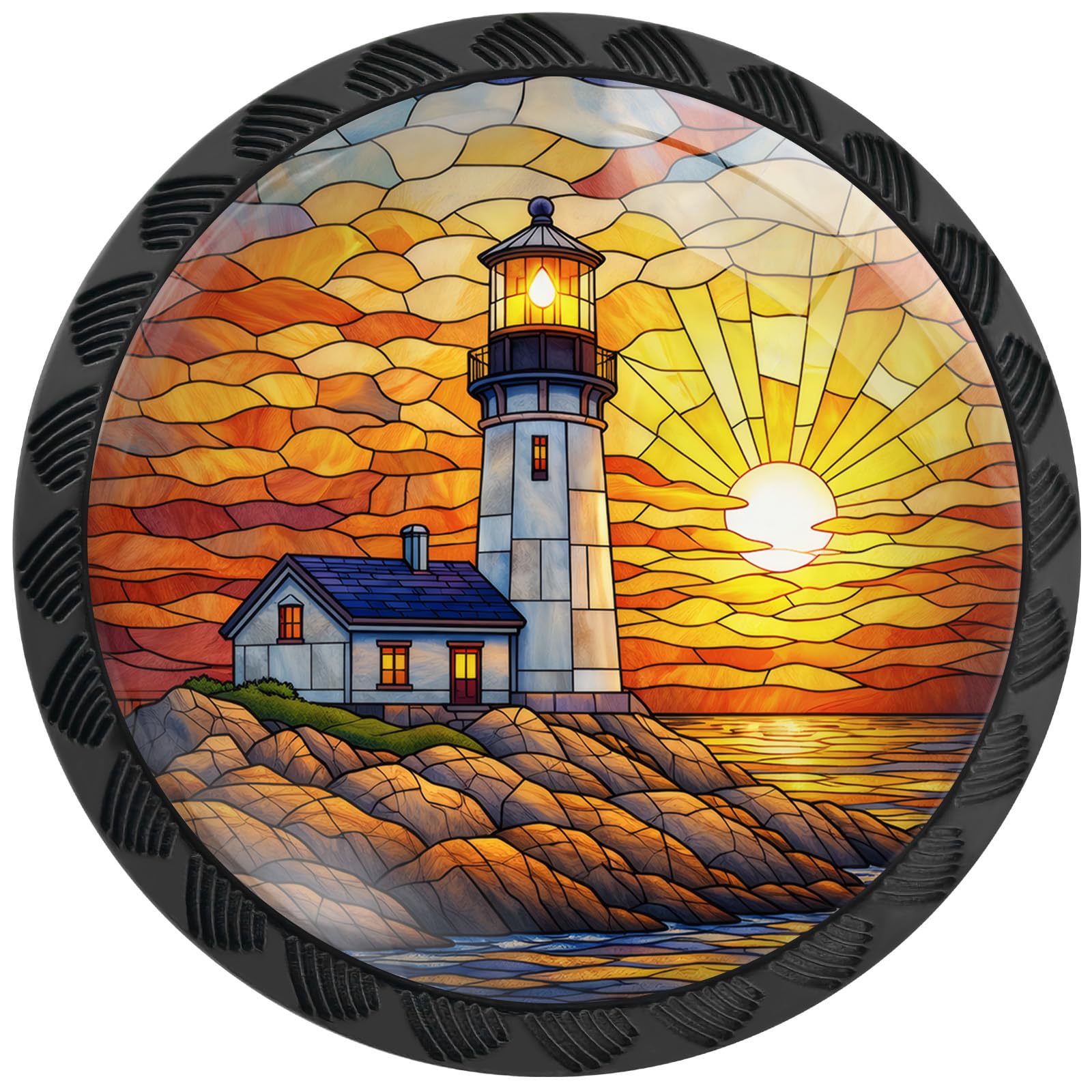 Artinhand 4 Pack Coastal Sunset Lighthouse Cabinet Knobs for Kitchen