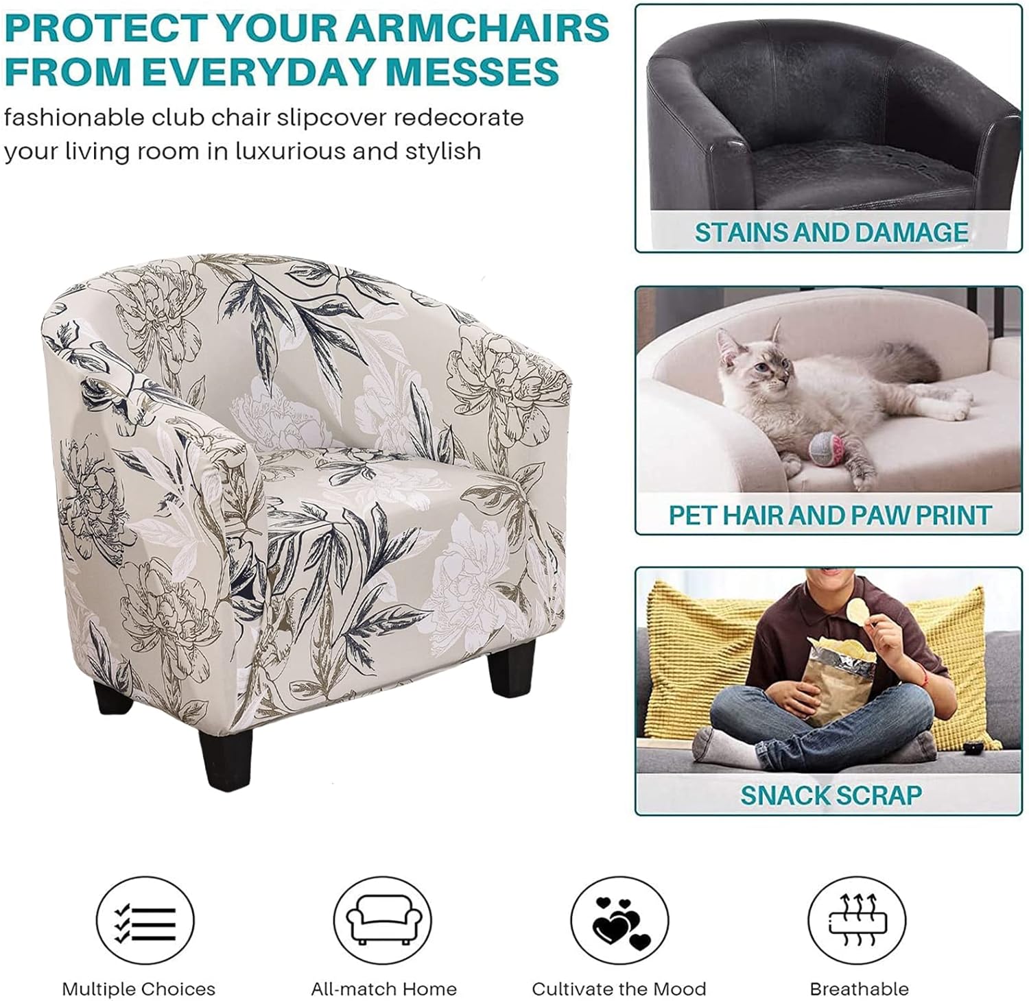 NILUOH Club Chair Slipcover Tub Chair Cover Stretch Armchair Covers Sofa Cover Furniture Protector for Living Room (A54)